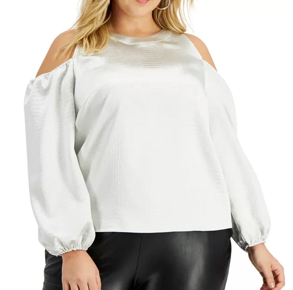 INC White Snakeskin Embossed Cold Shoulder Long Sleeve Top Plus Size 2X NEW Tags